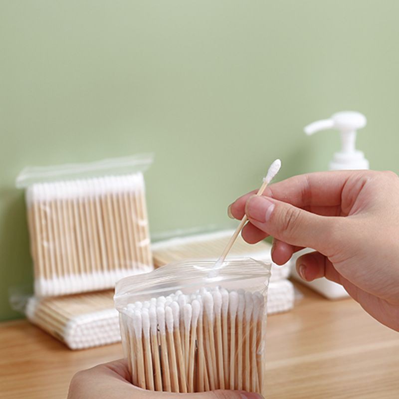 Set 100 Tăm Bông Cotton Hai Đầu Dùng Một Lần Trang Điểm Làm Đẹp