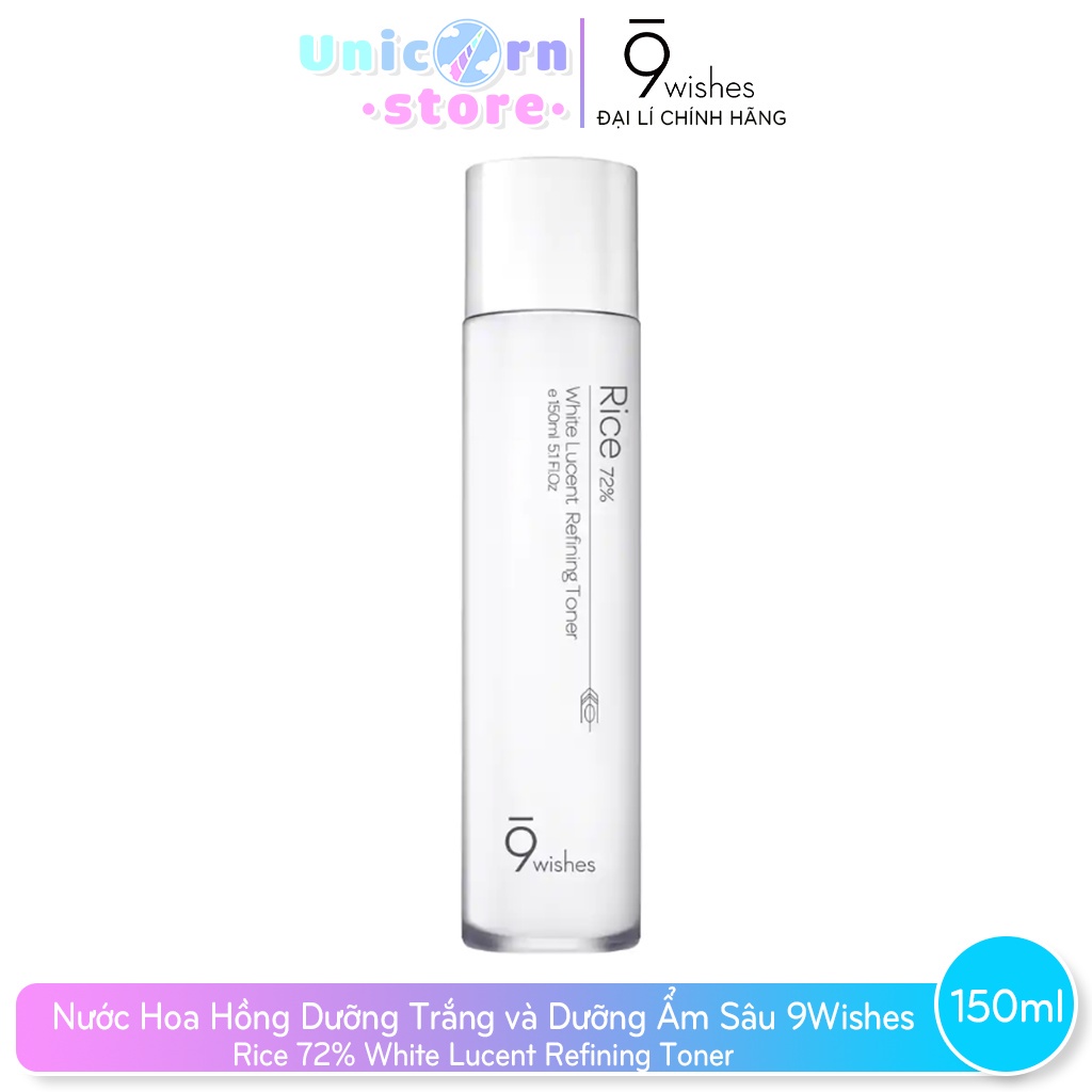 Nước Hoa Hồng 9Wishes Rice 72% White Lucent Refining Toner 150ml