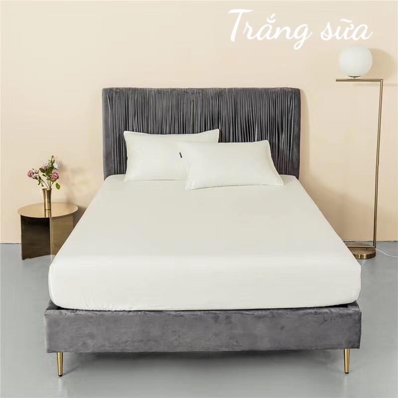 BỘ GA GỐI 4 MÓN (1 ga chun +2vỏ gối+1vỏ gối ôm) LỤA TENCEL - MÀU TRẮNG SỮA