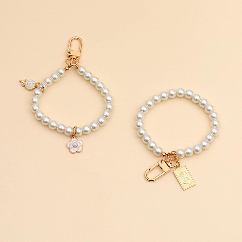 Móc khóa trang trí điện thoại/ túi xách hình trái tim bằng kim loại đính ngọc trai nhân tạo DIY A7S2