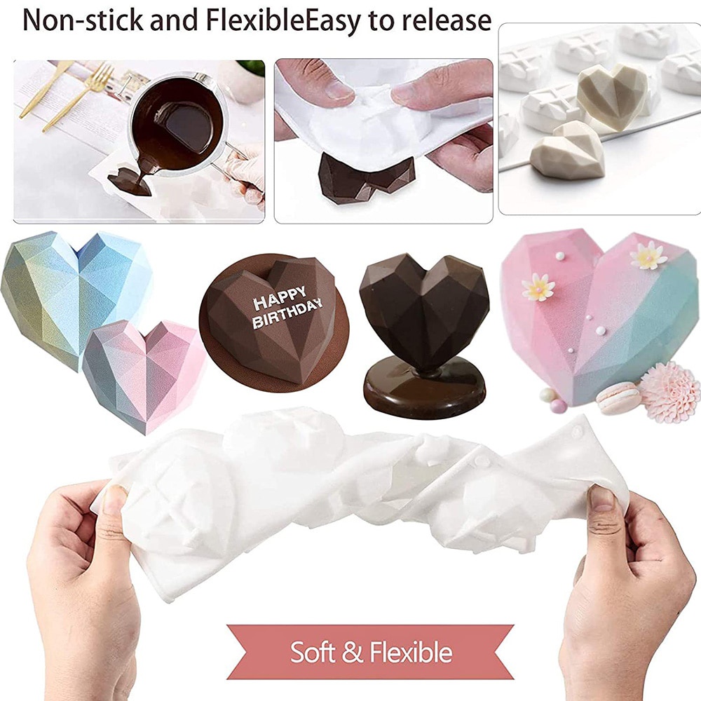 Khuôn Silicon 3D Hình Trái Tim Kim Cương - Làm Chocolate - Panna Cotta - Mousse - Pudding - Tàu Hũ - Làm Thạch