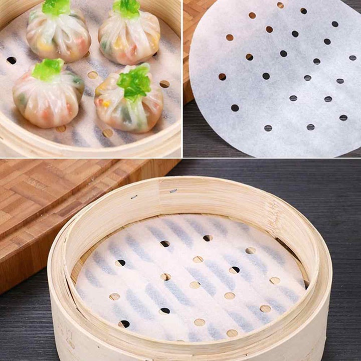 set 100 tờ giấy nến cho nồi chiên không dầu, lót bánh bao - giấy nến đục lỗ chống dính size 23cm