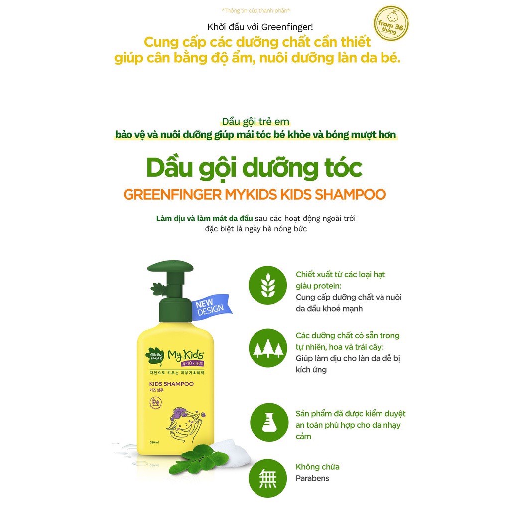 Dầu Gội Lưu Hương, Dịu Nhẹ Cho Bé Từ 3 Tuổi Greenfinger MyKids Shampoo 320ml