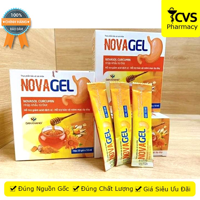 Novagel / Nova gel cvspharmacy Hộp 20 gói, Hỗ trợ giảm đau dạ dày, bảo vệ niêm mạc dạ dày