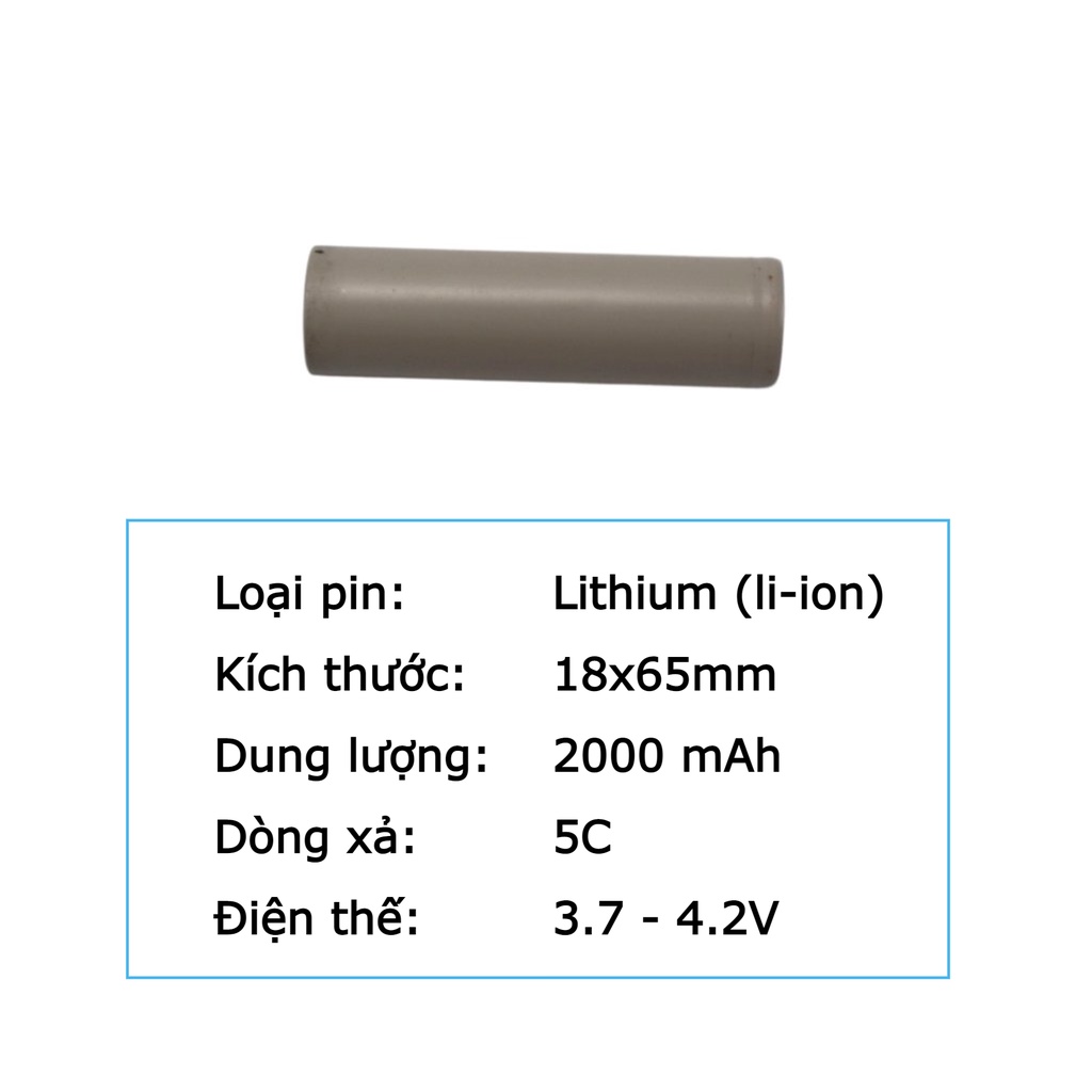 Cell pin li-ion 18650 2000 mAh xả 5C dung lượng chuẩn đóng pin máy khoan, sạc dự phòng, xe điện...