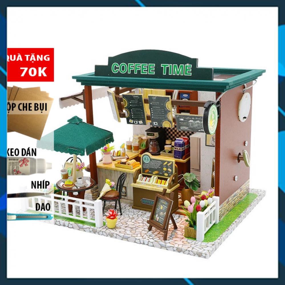 Mô hình nhà búp bê gỗ DIY Nhà búp bê Coffee Time - Tặng Tool và Mica Toy World