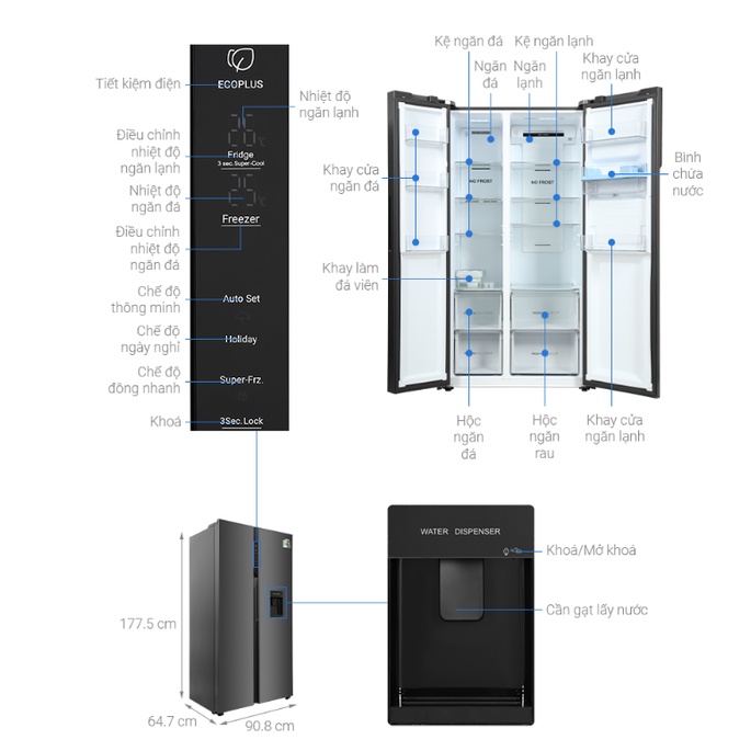 AQR-SW541XA(BL) -- MIỄN PHÍ CÔNG LẮP ĐẶT --Tủ lạnh Aqua Inverter 524 lít AQR-SW541XA(BL)