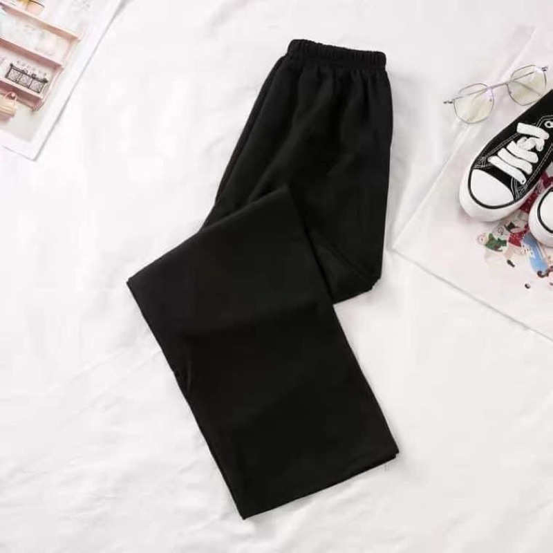 [Mã FAMARAL1 giảm 10K đơn 50K] Quần ống rộng nữ Unisex cạp chun màu đen vải co dãn