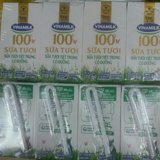 Lốc 4 hộp sữa tươi có đường Vinamilk 100% Sữa Tươi 110ml (mẫu mới (