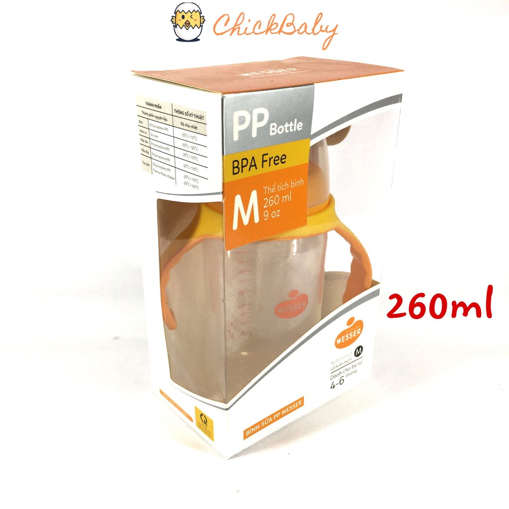 Bình sữa cho bé, nano wesser 60ml 140ml 260ml nhựa PP an toàn ChickBabyShop