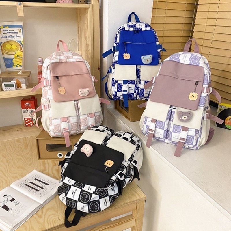 Balo Ulzzang Nam Nữ Basic Hàn Quốc Dễ Thương,Balo Nữ Đi Học Thời Trang Nhiều Mặt Gấu Hoạt Hình