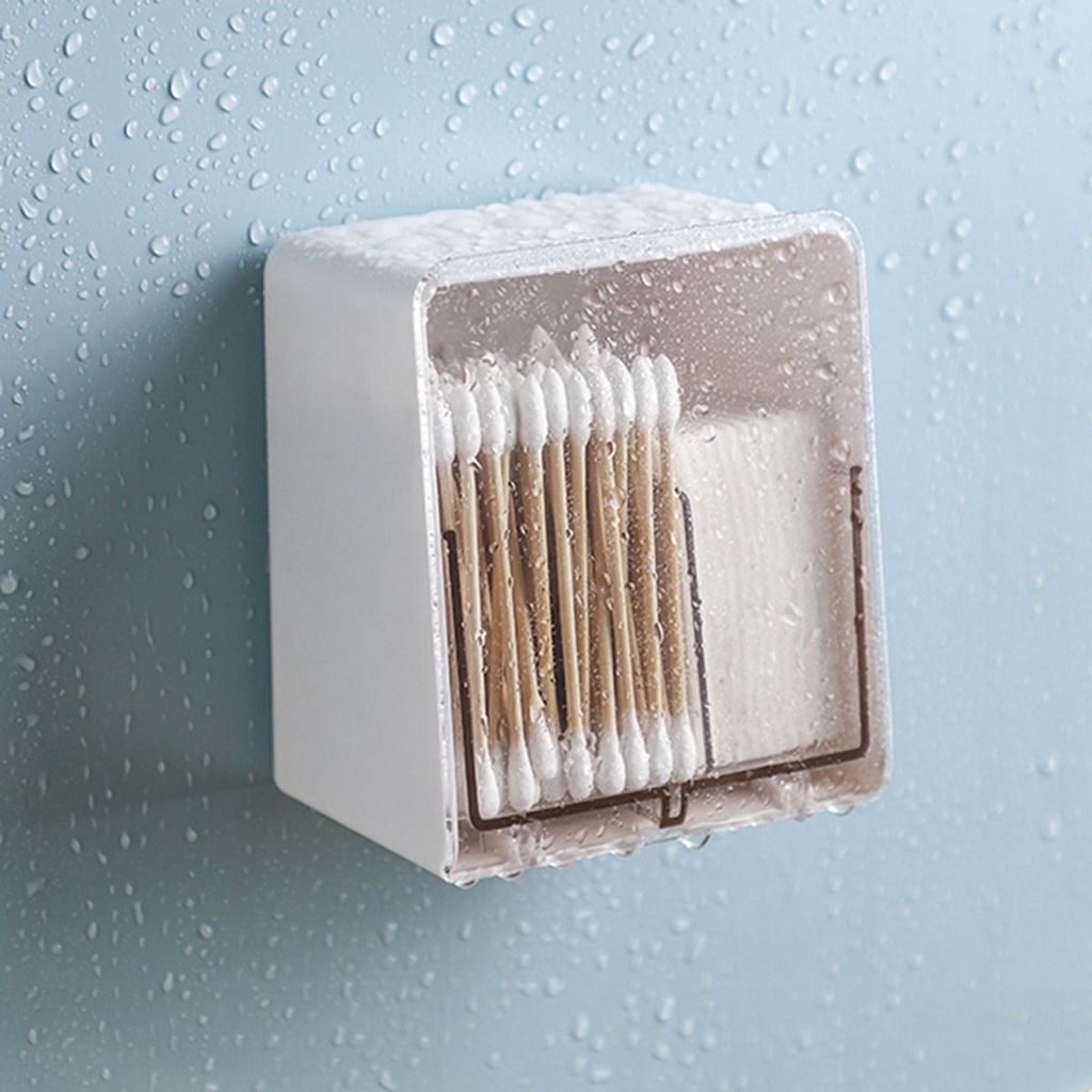 Hộp đựng tăm bông / mỹ phẩm gắn tường bằng acrylic trong suốt chống bụi có nắp đậy tiện lợi