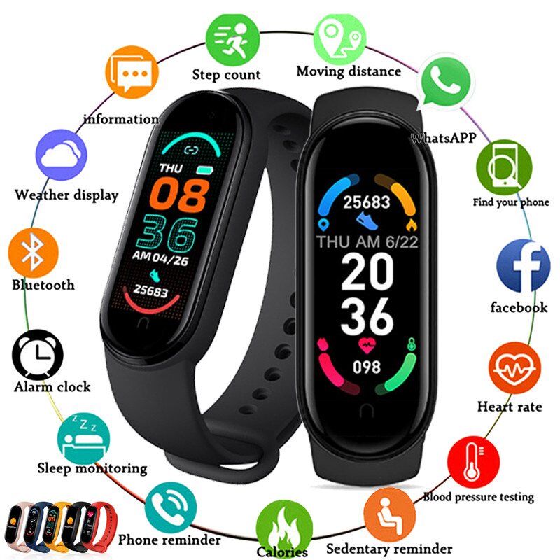 Mới Đồng Hồ Thông Minh M6 Theo Dõi Nhịp Tim Kết Nối Bluetooth Cho Xiaomi Apple Android