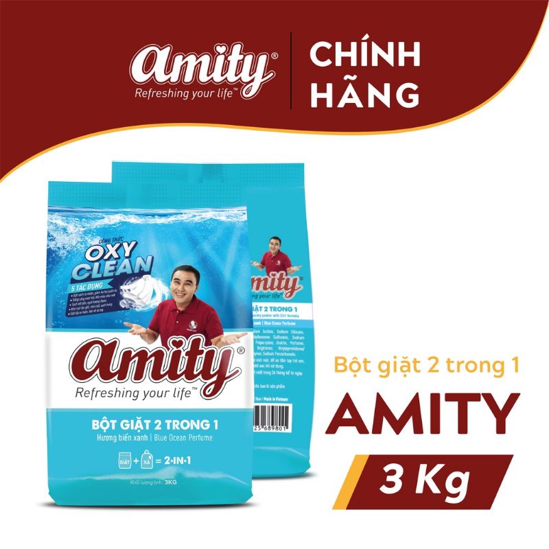 BỘT GIẶT XẢ AMITY 2 TRONG 1 TÚI 3KG