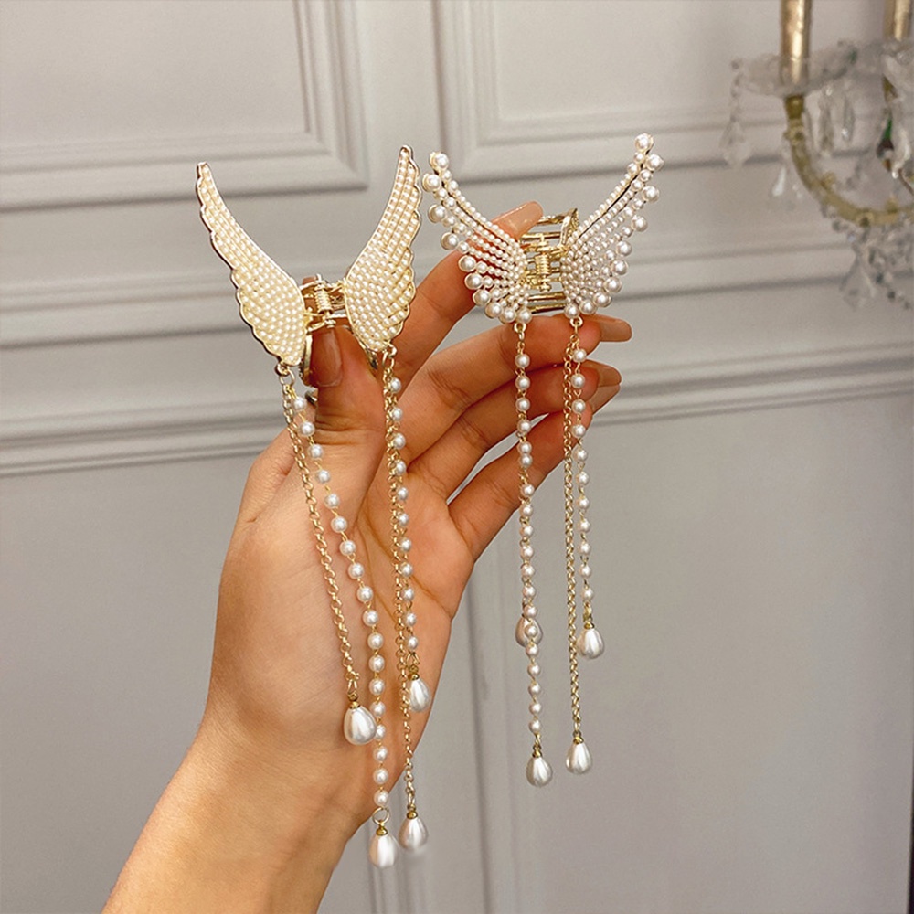 1 Kẹp Tóc Hình Bướm Dáng Dài Phối Tua Rua Bằng Kim Loại Đính Ngọc Trai Phong Cách Vintage Dành Cho Nữ