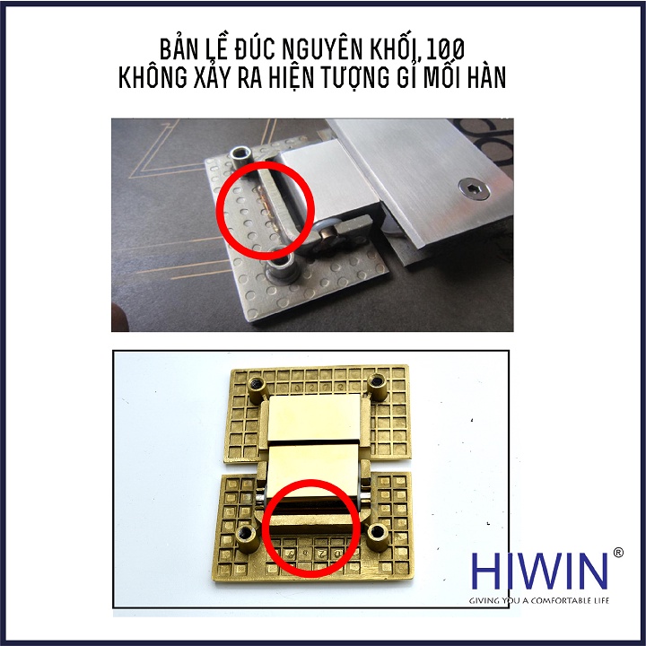 Bản lề phòng tắm kính 180 độ cạnh thẳng chất liệu inox 304 mạ vàng bóng HIWIN HG-012G