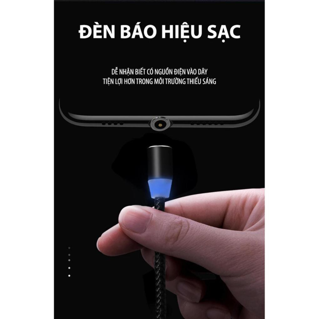 Cáp sạc nhanh nam châm - Cáp sạc từ hút nam châm 3 đầu Android và iPhone và Type-C dây dù có đèn led NC1M