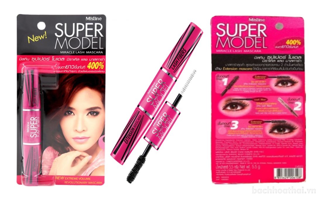 Cây Mascara 4D 2 in 1 Mistine Super model Miracle Lash Thái Lan