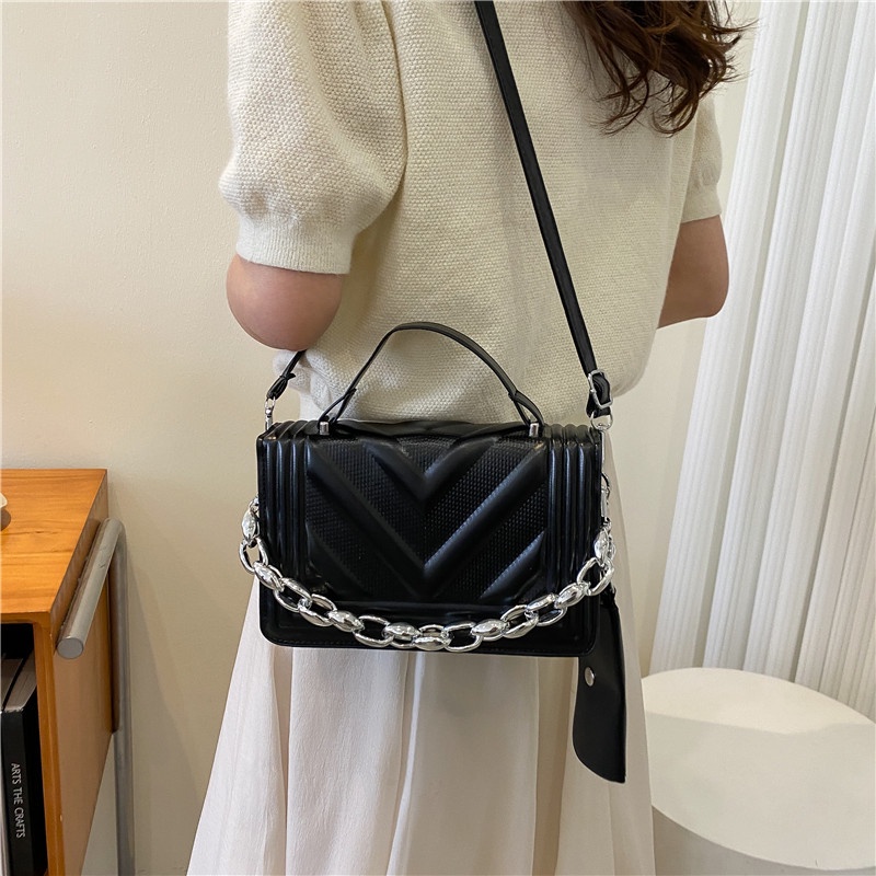 Túi Đeo JASMIN NOIR chéo nắp lật họa tiết sọc phối xích thời trang cho nữ
