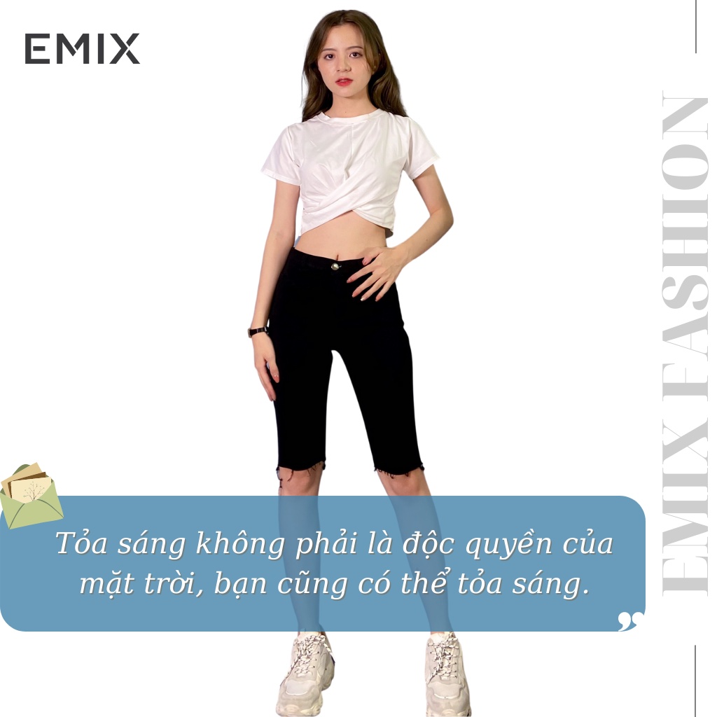 Quần jeans ngố rách gối EMIX (2 màu), dáng ngắn 55cm, cạp cao, chất jean co giãn, vải mềm, không bai xù 041