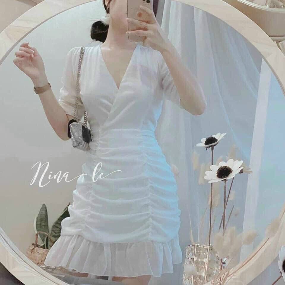 Đầm Voan Hàn Quốc Cổ V Nhún Toàn Bộ Xếp Đuôi Cá Hot Trend TTSA1504