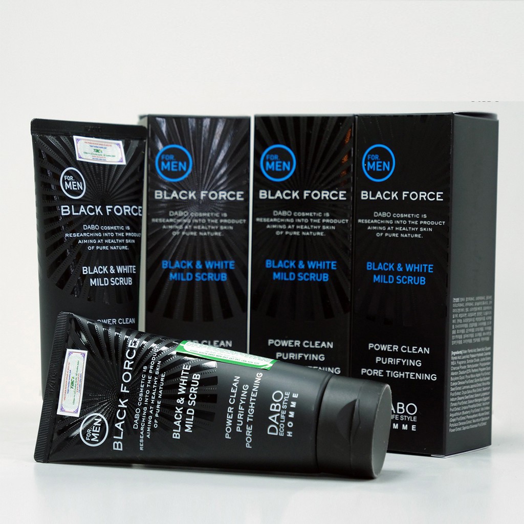 Sữa rửa mặt cao cấp dành cho nam Dabo Black Force Black &amp; White Mild Scrub 120ml