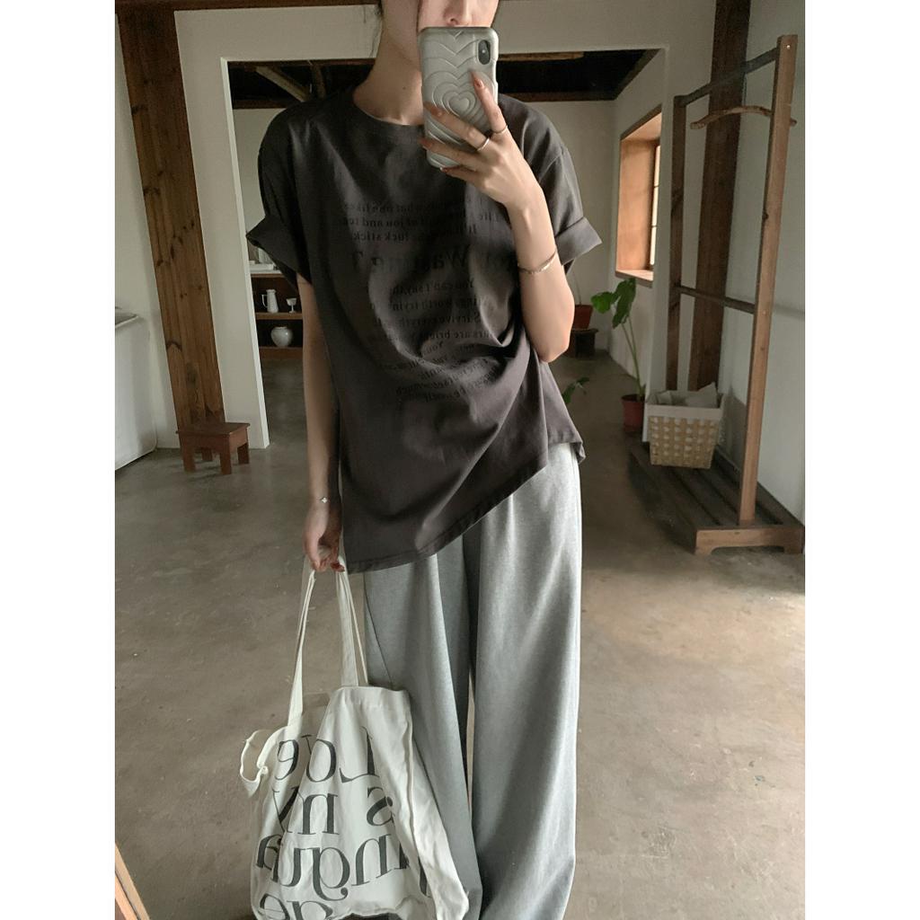 Ethelgirl Áo Thun Tay Ngắn Dáng Rộng In Chữ Phong Cách Hàn Quốc Thời Trang Cho Nam Và Nữ