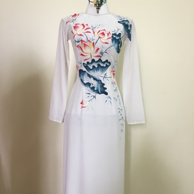 Áo dài trắng sen 4 tà