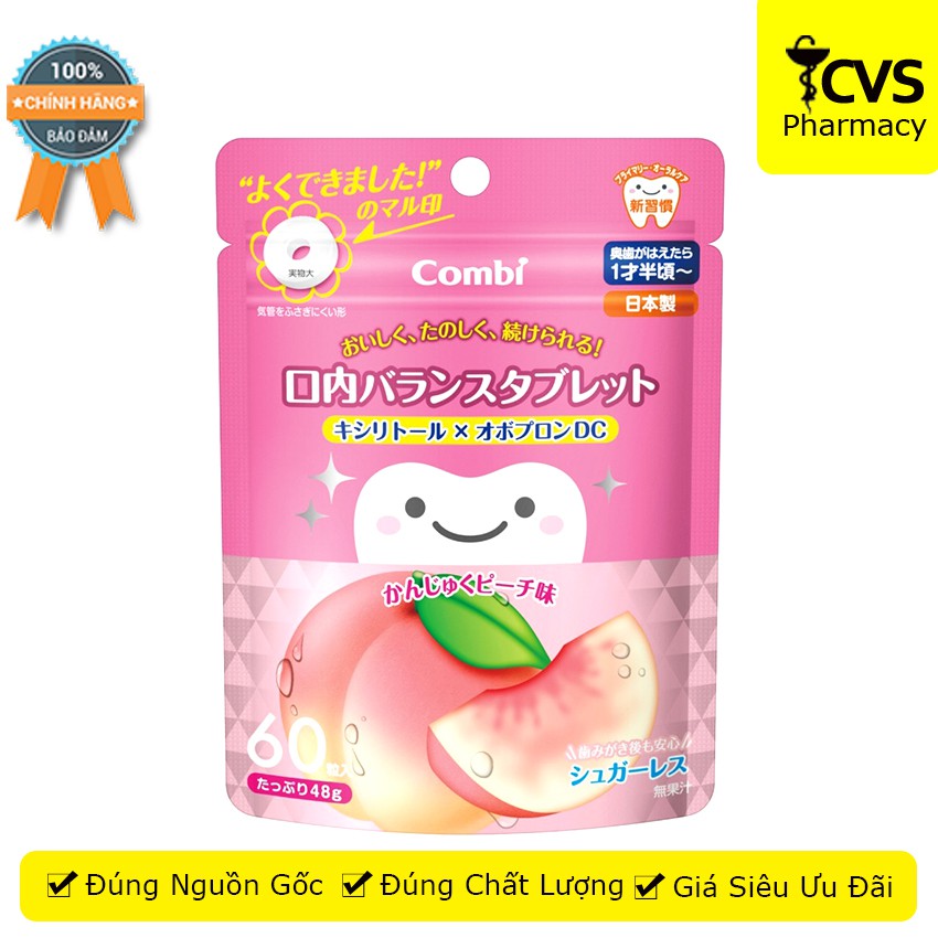 [Hương Đào] Kẹo ngậm Teteo Combi 60 viên bảo vệ răng cho bé từ 1 tuổi rưỡi trở đi - cvspharmacy