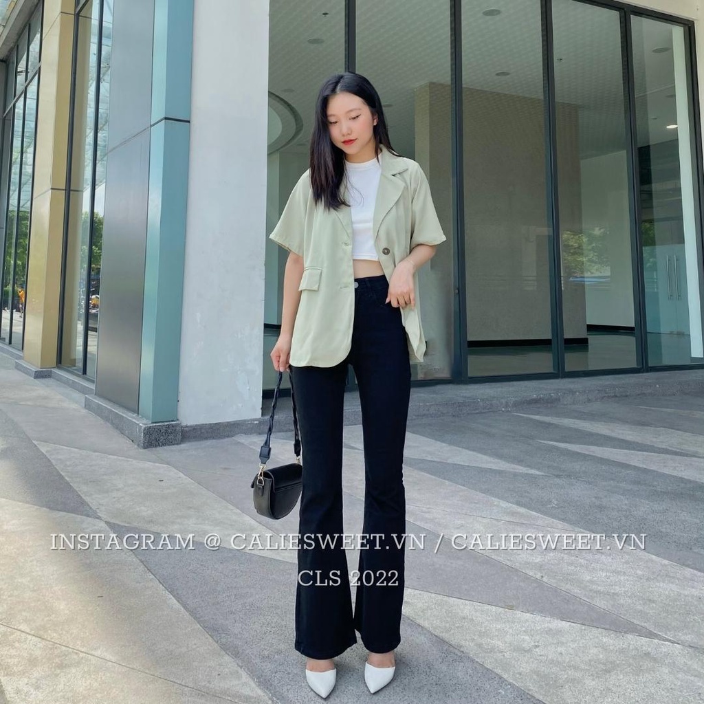 Áo blazer nữ tay ngắn Caliesweet áo khoác blazer nữ có độn vai