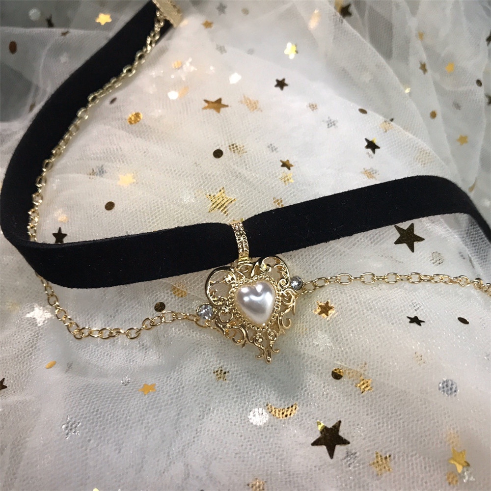 Vòng cổ choker bằng nhung mặt trái tim màu vàng thời trang cổ điển cho nữ