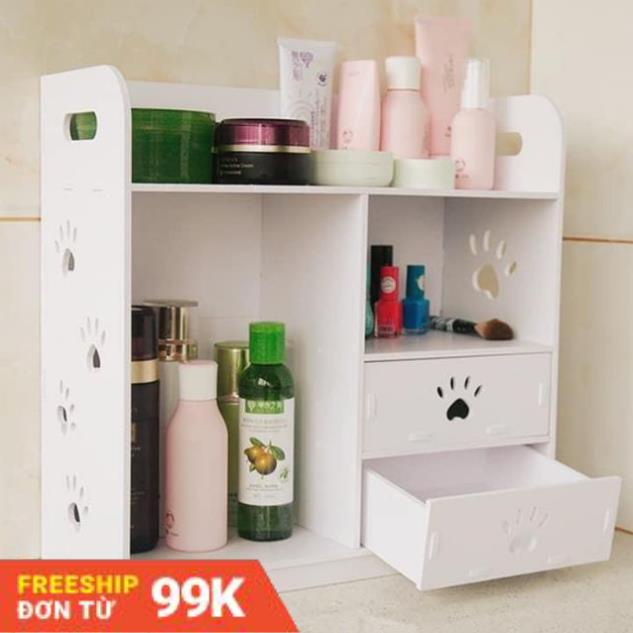 [HÀNG CHUẨN] KỆ GỖ ĐỂ ĐỒ TRANG ĐIỂM HOA VĂN CHÂN CÚN