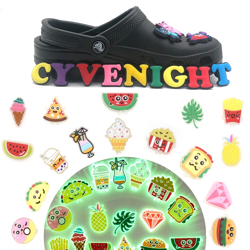 MỚI Dễ thương Phim hoạt hình Đèn huỳnh quang Dòng Graffiti Dòng Graffiti Dòng PVC Jibbitz Tự làm Giày trang trí cho Crocs Guốc Phụ kiện dép Bán buôn