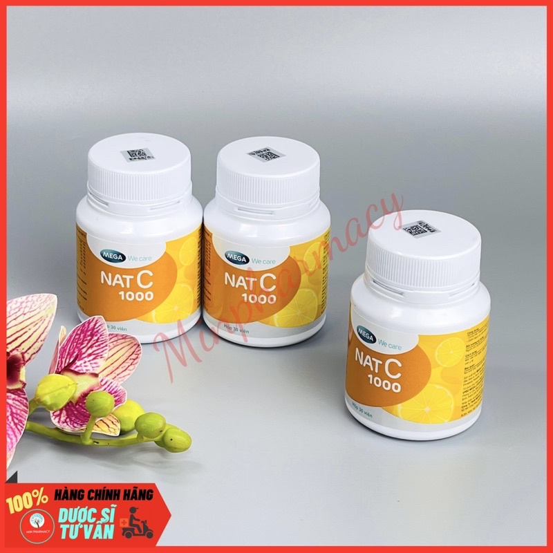 Viên uống bổ sung Vitamin C Nat C 1000 Mega We care (30 viên/lọ) - Minpharmacy