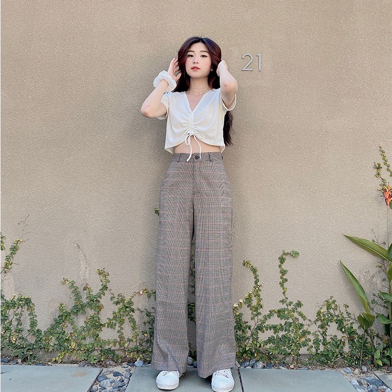 Quần ống rộng xuông cạp cao chống nhăn hack dáng kẻ caro đỏ tingoan CHARLIE CULOTTES/KĐ | BigBuy360 - bigbuy360.vn