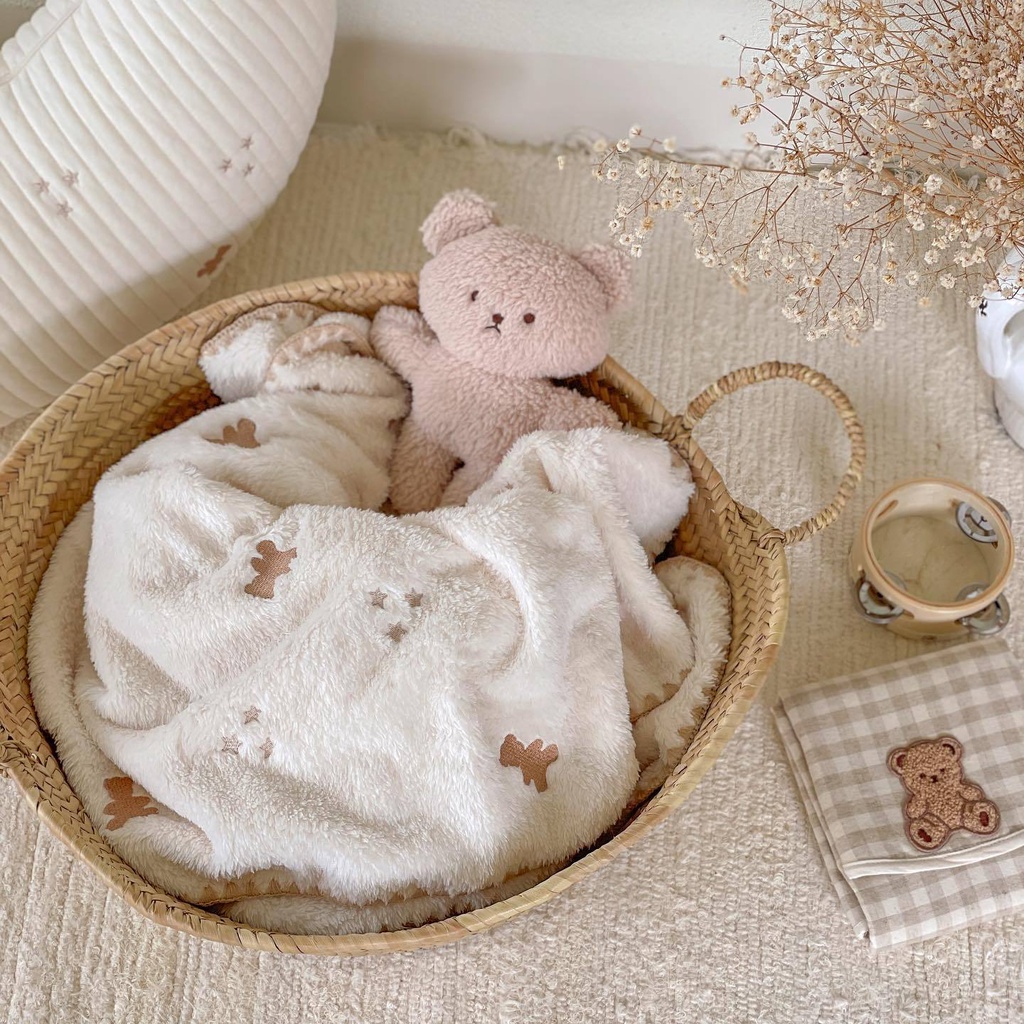 Chăn Lông Cừu Nhỏ Thêu Họa Tiết Phong Cách Hàn Quốc Cho Bé Sơ Sinh