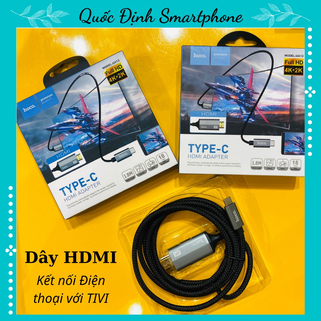 Cáp HDMI [𝑺𝑶̂́ 1 𝑪𝑯𝑨̂́𝑻 𝑳𝑼̛𝑶̛̣𝑵𝑮] Hoco UA13 | Chuyển Đổi Cổng Type C Sang HDMI Công Nghệ 4K ,Kết nối giữa ĐT với Tivi