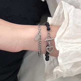 Bộ 2 vòng tay chuỗi hạt hình trái tim phong cách punk cổ điển thời trang cho nữ