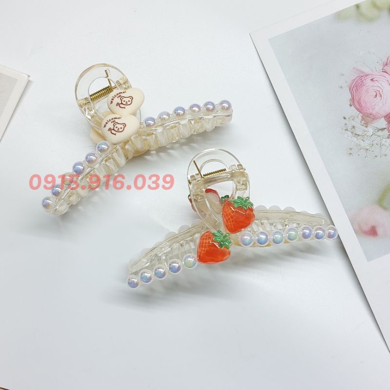 Kẹp tóc nhựa đính hạt châu có ánh nhũ