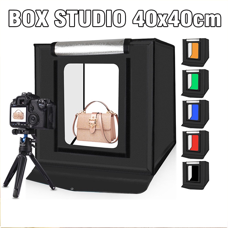 Box studio 40cm Puluz có đèn chiếu sáng và 6 phông nền