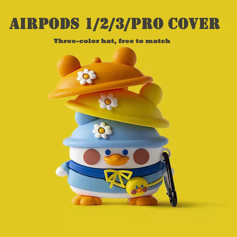 Vỏ Bảo Vệ Hộp Sạc Tai Nghe Airpod 1 2 3 Pro Mềm Hình Vịt Hoạt Hình Có Móc Chống Sốc