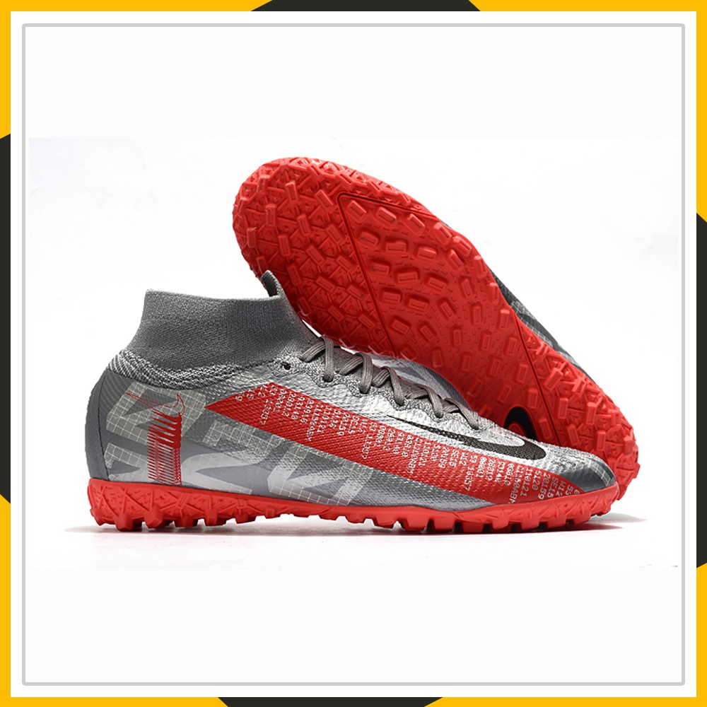 Giày Mercurial Superfly 7 Elite TF xám bạc vạch đỏ | Cổ thun ôm chân, độ bền cao, ảnh thật 100%
