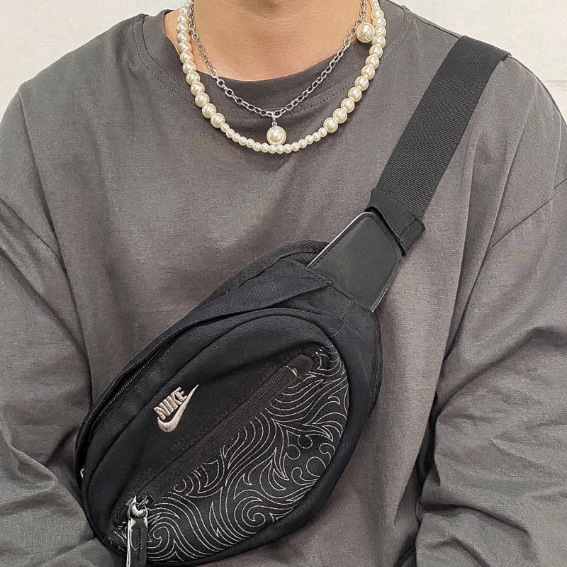 Dây Chuyền Hai Lớp Đính Ngọc Trai Phong Cách Hip Hop