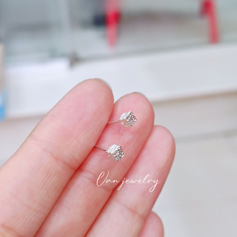 Bông tai bạc Bông nụ vuông khối lập phương Van jewelry V10190