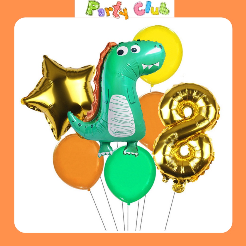 Set bóng khủng long kèm bóng số tuổi sinh nhật cho bé