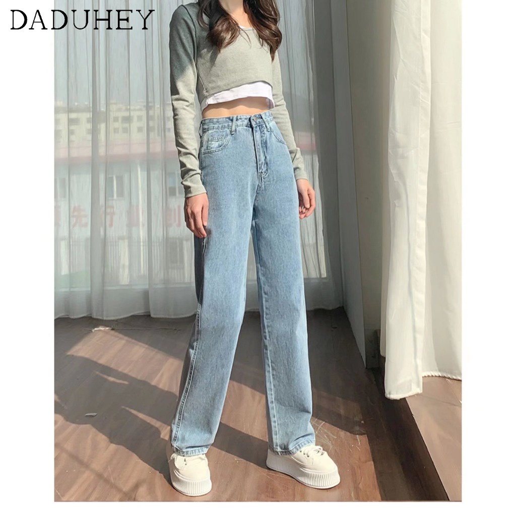 Quần jeans nữ ống rộng lưng cao màu sắc tươi sáng