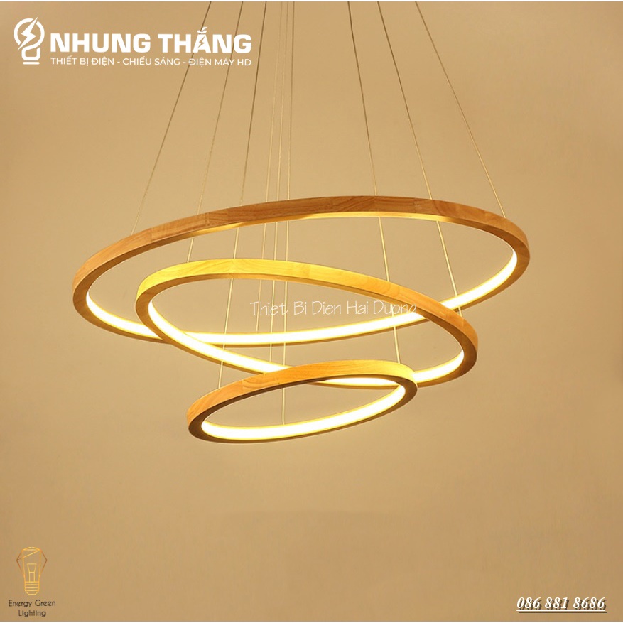Đèn Thả Trần 3 Vòng Gỗ TBD839 - Gỗ Tự Nhiên Chắc Chắn,Bền Đẹp - Decor Vintage - Trang Trí Phòng Khách,Phòng Ăn