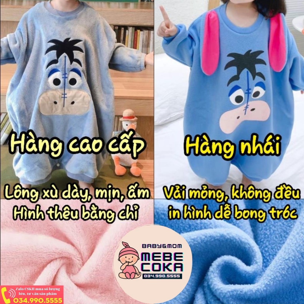 Túi ngủ cho bé từ 1 đến 10 tuổi họa tiết LỪA EEYORE XANH, chất liệu lông xù HÀNG LOẠI 1