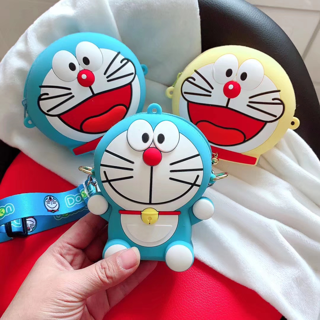 túi đựng tiền Korean Version Cartoon Doraemon Sling Bag Crossbody Silicone Wallet Card Shoulder Bag Diagonal Girls Women Soft Coin Purse Bag with Strap