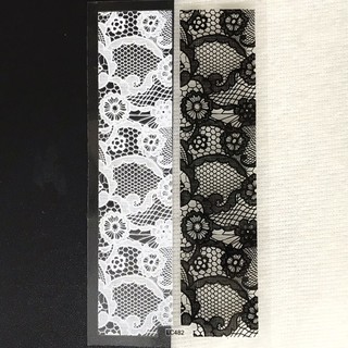 Sticker dán móng nail vải ren trắng đen